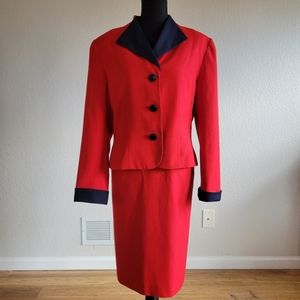 Vintage Y2K KASPER Retro Red and Navy Blue Skirt Suit Set